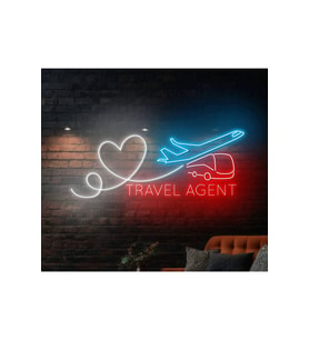 TRAVEL AGENT Yazılı ve Şekilli Neon Tabela
