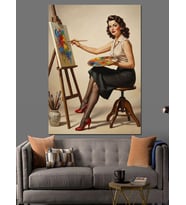 Ressam Kadın Fırça Boya Dekoratif Kanvas - Mdf Ahşap Tablo