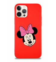 Apple iPhone 12 Pro Soft Premier Kapak Minnie Mouse-C Tasarımlı Silikon Kılıf - Kırmızı (Şeffaf)