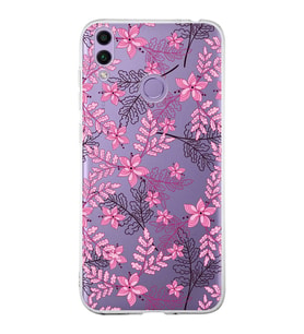 Huawei Honor 8c  Uyumlu Kapak Floral Pembe Tasarımlı Şeffaf Silikon Kılıf