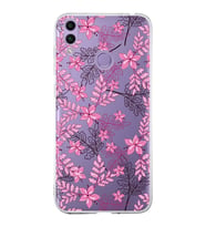 Huawei Honor 8c  Uyumlu Kapak Floral Pembe Tasarımlı Şeffaf Silikon Kılıf