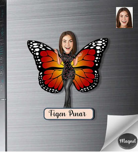Kişiye Özel Kelebek Kadın Ahşap Magnet -4