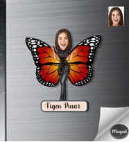 Kişiye Özel Kelebek Kadın Ahşap Magnet -4