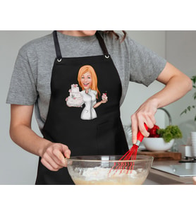 BK Gift Kişiye Özel Kadın Chef Karikatürlü Profesyonel Siyah Mutfak Önlüğü, Aşçı Önlüğü, Şef Önlüğü, Arkadaşa Hediye-9