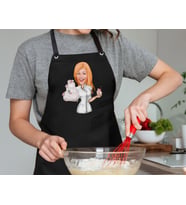BK Gift Kişiye Özel Kadın Chef Karikatürlü Profesyonel Siyah Mutfak Önlüğü, Aşçı Önlüğü, Şef Önlüğü, Arkadaşa Hediye-9