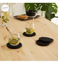 Ocean Home Textile 4'lü Siyah Renk Rafya Bardak Altlığı Ø 11 cm