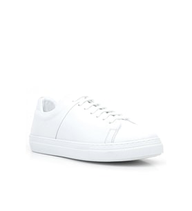 Beyaz Hakiki Deri Kadın Bağcıklı Sneaker Ayakkabı