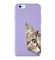 Apple iPhone 6 Uyumlu Lansman Kılıf Catface Tasarımlı İçi Kadife Kapak-Lila (Şeffaf)