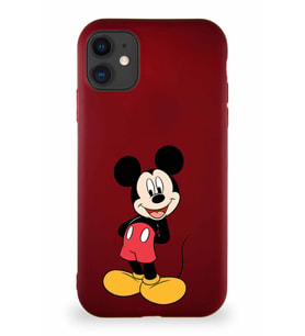 Apple iPhone 11 Soft Premier Kapak Mickey Mouse-B Tasarımlı Silikon Kılıf - Mürdüm (Şeffaf)