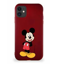 Apple iPhone 11 Soft Premier Kapak Mickey Mouse-B Tasarımlı Silikon Kılıf - Mürdüm (Şeffaf)