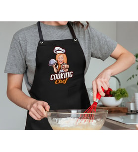 BK Gift Kişiye Özel Kadın Chef Karikatürlü Profesyonel Siyah Mutfak Önlüğü, Aşçı Önlüğü, Şef Önlüğü, Arkadaşa Hediye-5