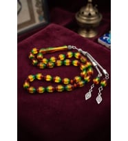 Surmeli Sıkma Kehribar Taşlı Arpa Kesim33'lük Tesbih Metal Püsküllü 12*8 mm 902819