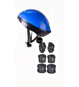 Çocuk Kask Dizlik Dirseklik Ellik Set 7 Parça Scooter Bisiklet Paten Kaykay Koruyucu Set (Mavi)