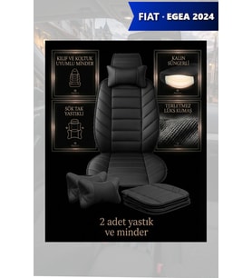 fiat egea 2024 Koltuk ve Kılıf uyumlu Yastık Minder Lüks Siyah 2 Minder 2 Yastık