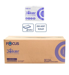 Focus Extra Joker V Katlı Kağıt Peçete 30 Paket x  250 Yaprak  21 cm. x 10,5 cm. (50005080)