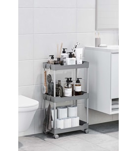 Gri 3 Katlı Tekerlekli Düzenleyici Mutfak ve Banyo Rafı Vesken