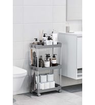 Gri 3 Katlı Tekerlekli Düzenleyici Mutfak ve Banyo Rafı Vesken