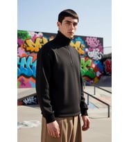 Erkek Dik Yaka Fermuar Detaylı Standart Kol %57 Pamuk %43 Polyester Sweatshirt Fonksiyonel