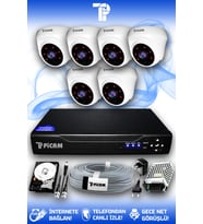 PICAM 6 Kameralı Dome 6 İç Kamera Set 1 TB HDD Full HD Gece Görüşlü Güvenlik Kamerası Sistemi