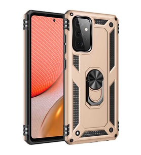 Samsung Galaxy A52 Kılıf Metal For Car Yüzüklü Standlı Military Ring Serisi (Altın)