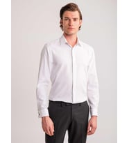 Beyaz Erkek Slim Fit Çizgili Brent Yaka Uzun Kol Gömlek