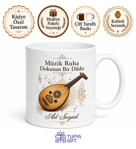 Ud Temalı Özel Tasarım Baskılı Kupa Bardak Müzisyen Hediye Porselen