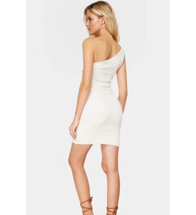 Bodycon Tek Omuzlu Mini Elbise Örme Triko Kumaş Rahat Günlük Stil Kullanım İçin