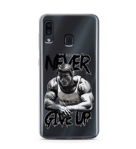 Samsung Galaxy A20/A30 Uyumlu Arnold Fitness Never Give Up Desenli Şeffaf Telefon Kılıfı