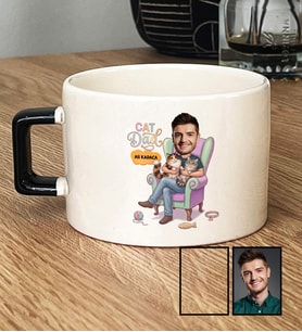Kişiye Özel Karikatürlü Cat Dad Kedi Babası Lüks Fincan Babalar Günü Hediyesi
