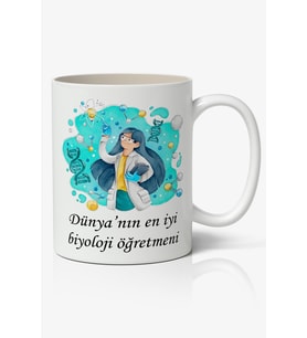 Dünya'nın En İyi Biyoloji Öğretmeni Tasarımlı Kupa Bardak - Öğretmenler Günü Hediyesi (Beyaz)