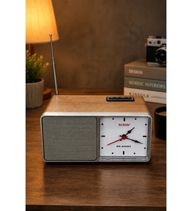NNS NS-805BT Kahverengi Nostaljik Retro Radyo - Bluetooth Hoparlörlü, Saatli ve Şarjlı Masa Radyosu