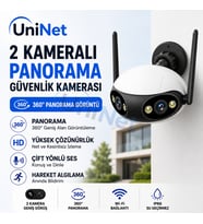 Uninet Panoramik 5mp Çift Kameralı Wifi Dış Mekân Güvenlik Kamerası – 180 Derece Iki Lensli Panoramik Görüş, Renkli Gece Görüşü ve Çift Yönlü Ses