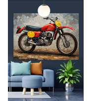 Kırmızı Motorsiklet Retro Dekoratif Kanvas - Mdf Ahşap Tablo