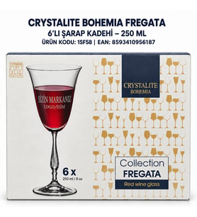 Kişiye Özel İsim ve Logo İşlemeli Crystalite Bohemia Fregata 6’lı Kadeh Seti