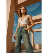 Kadın Yüksek Bel Skater Fit Jean Pantolon Tint Yeşil