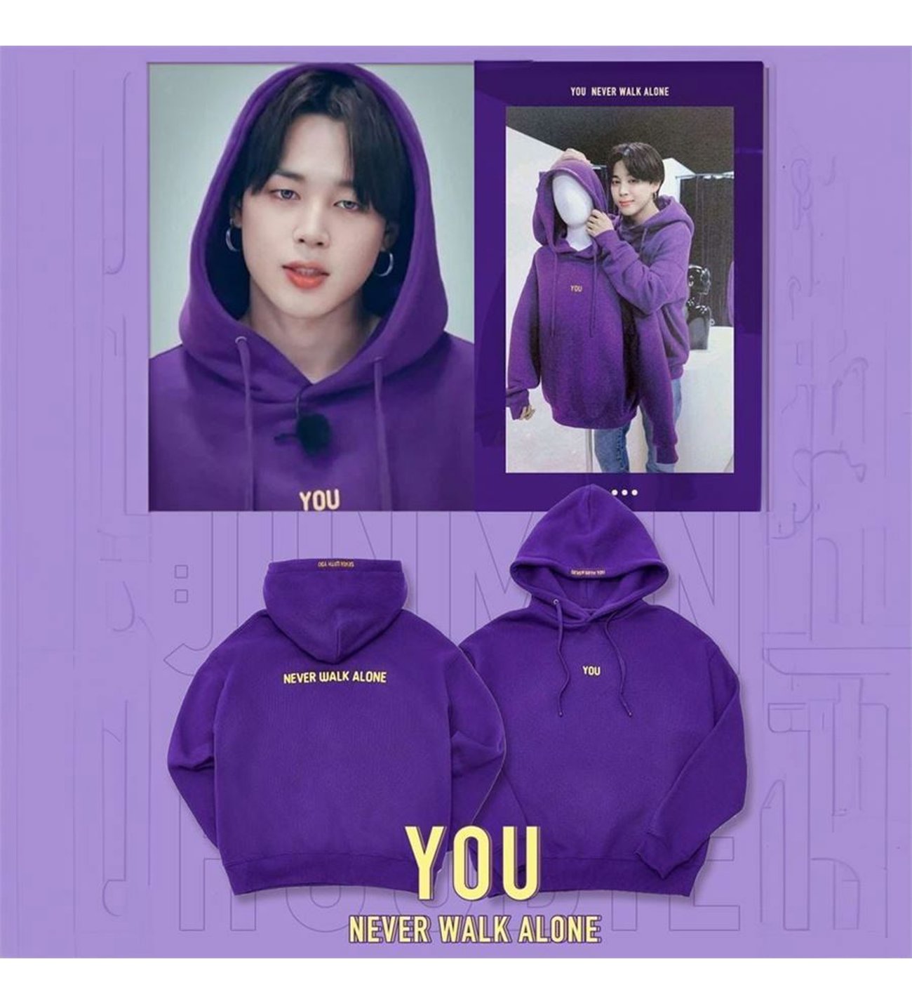 Mor K-Pop : BTS Jimin - You Never Walk Alone (Unisex) Kapüşonlu