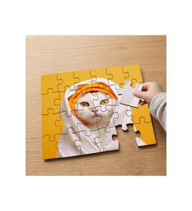 Sarı Gözlü Beyaz Kedi Tasarımlı 24 Parça Ahşap Çocuk Puzzle MPK0070