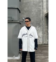 Nouvelle Nakışlı Beyaz Oversize Beyzbol Forma