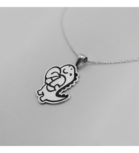 925 Ayar Kişiselleştirilebilir Dinozor Figürlü ve Harfli Kadın Kolye (Silver)