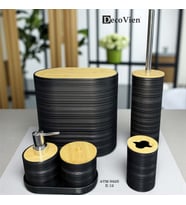 5 li Kovalı Banyo Seti Ahşap Desenli