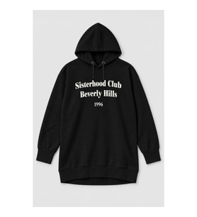 Kadın Kapüşonlu Yazı Baskılı Siyah Tunik Sweatshirt