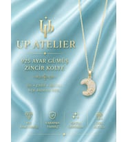Up Atelier 925 Ayar Gümüş İthal Zincirli Zirkon Taşlı Hilal Model Kolye