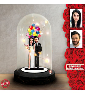 Kişiye özel Sevgili Hediye,sevgililer günü Karikatür Hediyesi, Karikatür hediye, Dekoratif Karikatür ışıklı Fanus , Sevgililer günü Hediyesi FN281