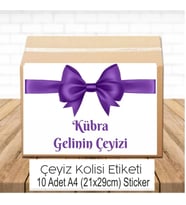 Mor Fiyonklu İsimli Çeyiz Etiketi A4 10 Adet Etiket
