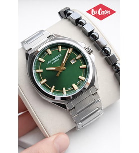Lee Cooper Erkek Kol Saati 50 Mt Suya Dayanıklı Çelik Kordon Bileklik Hediyeli VS.BLKT.0916 (Yeşil)