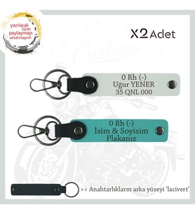 Hediyelik İsim Plaka ve 0 Rh (-) Kan Grubu Yazılı Özel x2 Anahtarlık, K Turkuaz-Beyaz-Laci (Çok Renkli)