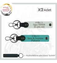 Hediyelik İsim Plaka ve 0 Rh (-) Kan Grubu Yazılı Özel x2 Anahtarlık, K Turkuaz-Beyaz-Laci (Çok Renkli)