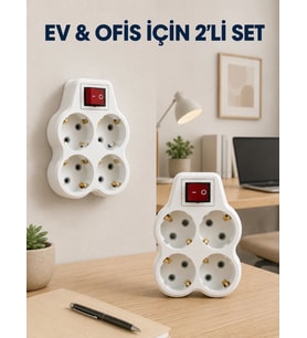 Kablosuz Duvar Tipi Priz Çoğaltıcı 4 Çıkışlı Anahtarlı 2 Adet Avantajlı Set