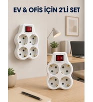 Kablosuz Duvar Tipi Priz Çoğaltıcı 4 Çıkışlı Anahtarlı 2 Adet Avantajlı Set