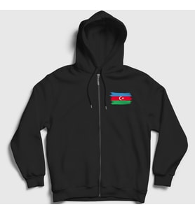 Presmono Unisex Siyah Bayrak Flag Azerbaycan Azerbaijan Fermuarlı Kapüşonlu Sweatshirt 536550tt